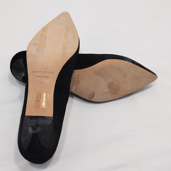 Sesto Meucci Binny Black Suede Flash Glitter Kitten Heel Slip-On Pumps - Picture 13 of 13